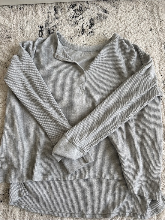 aerie Tops - aerie Light Gray Waffle Knit Henley Tunic Top